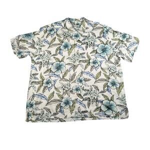 Tommy Bahama Shirt Camp Shirt Mens XXL Beige Blue Silk Floral Hawaiian Button Up